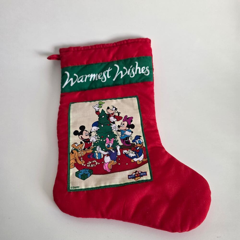 Disney Mickey Friends Christmas Stocking Warmest Wishes Red Holiday Decor